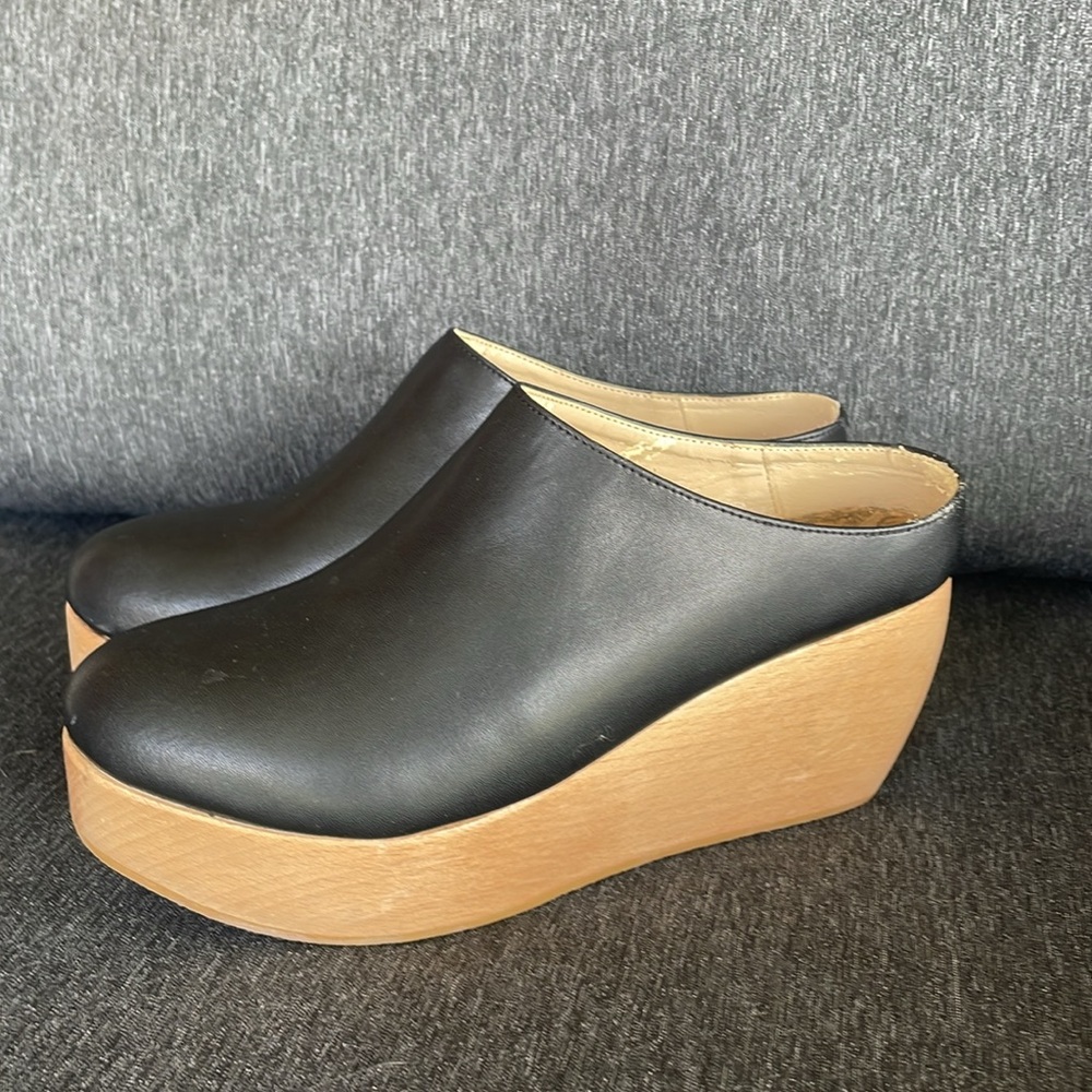 Black Leather Platform Clogs - image 5